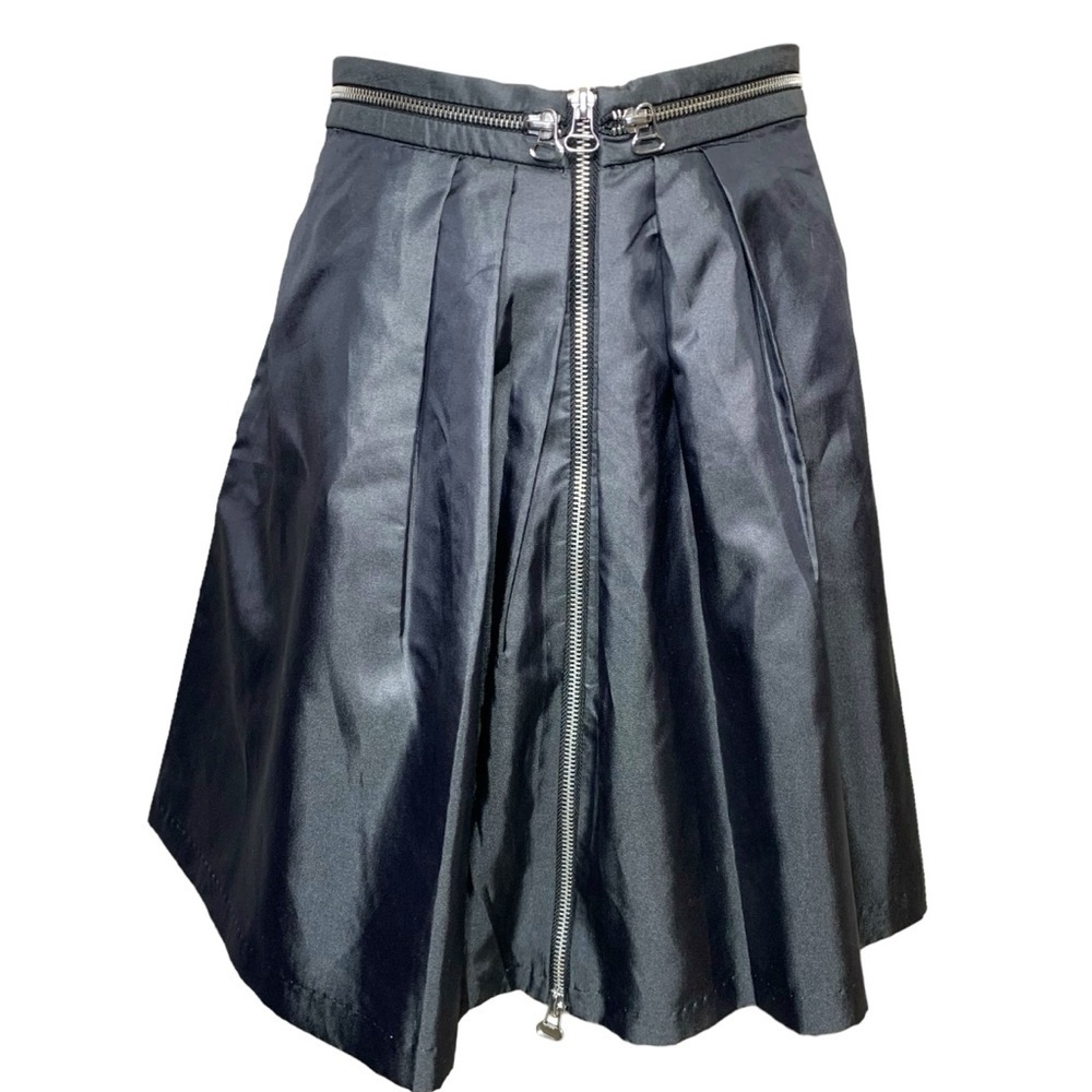 Twelve By Twelve Satin Pleated Skirt Sz L Dark Gray Front Zip A line Pockets